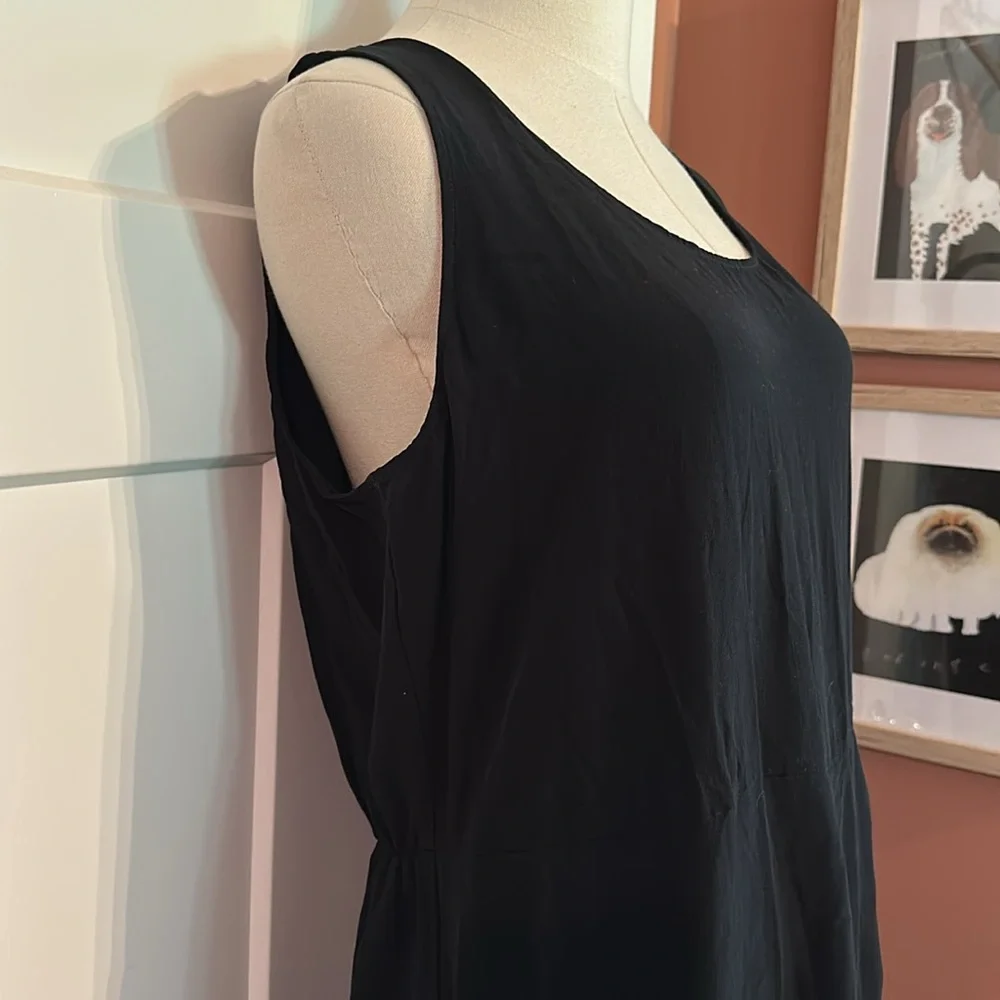 Eileen Fisher Black Sleeveless draped back zipper tencel viscose L ankle jumper